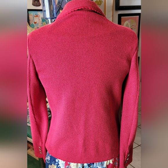 Butte vintage knit SWEATER JACKET RED brass flower buttons M - Picture 2 of 5